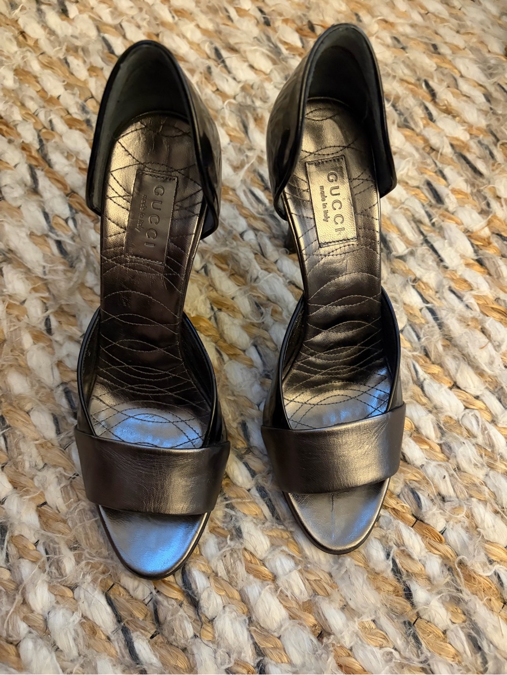 Gucci Black Leather Open-Toe Heels